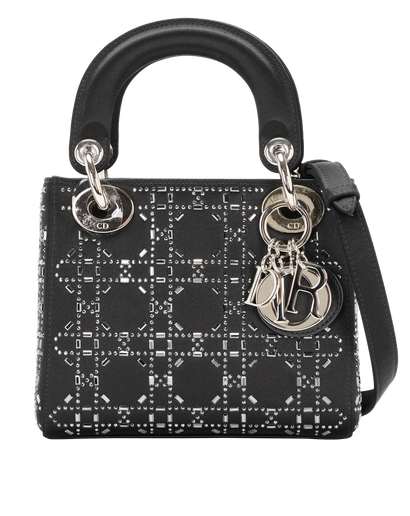 Embellished Mini Lady Dior, &pound;2,800, Handbags, Black, Satin, Front view